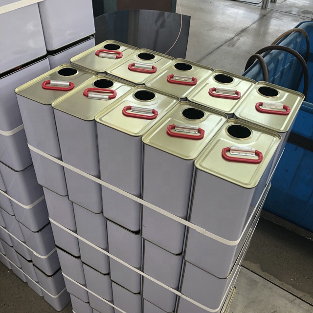 4L F type square engine oil tin can with metal handle and lid, paint solvent tin can