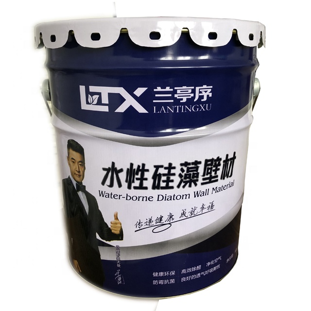 Round metal paint bucket, 10L small paint bucket with flowered metal lid